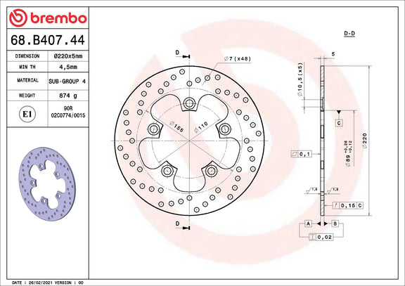 Brembo Serie Oro achterremschijf 220 x 5,0 mm Suzuki 68B40744