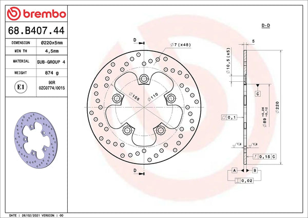 Brembo Oro Series Rear Brake Disc 220 x 5.0 mm Suzuki 68B40744