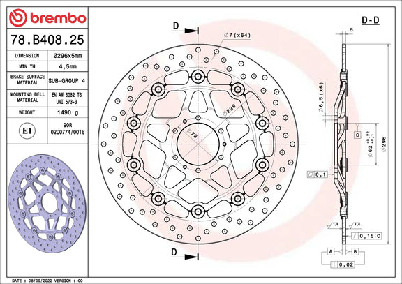Brembo Serie Oro voorremschijf 296 x 5,0 mm Honda 78B40825