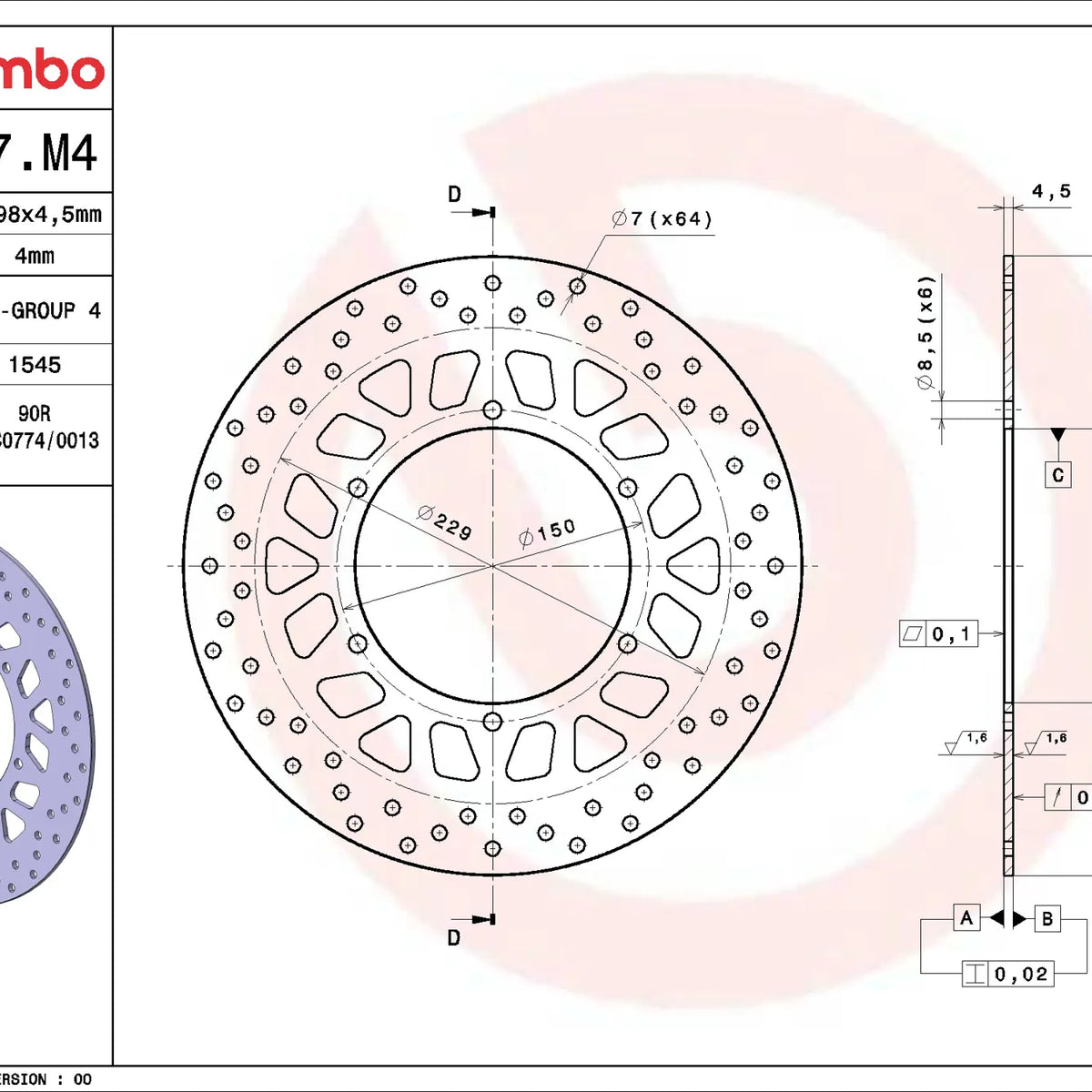 Brembo Serie Oro voorremschijf 298 x 4,5 mm Yamaha WR125X 2011-2013