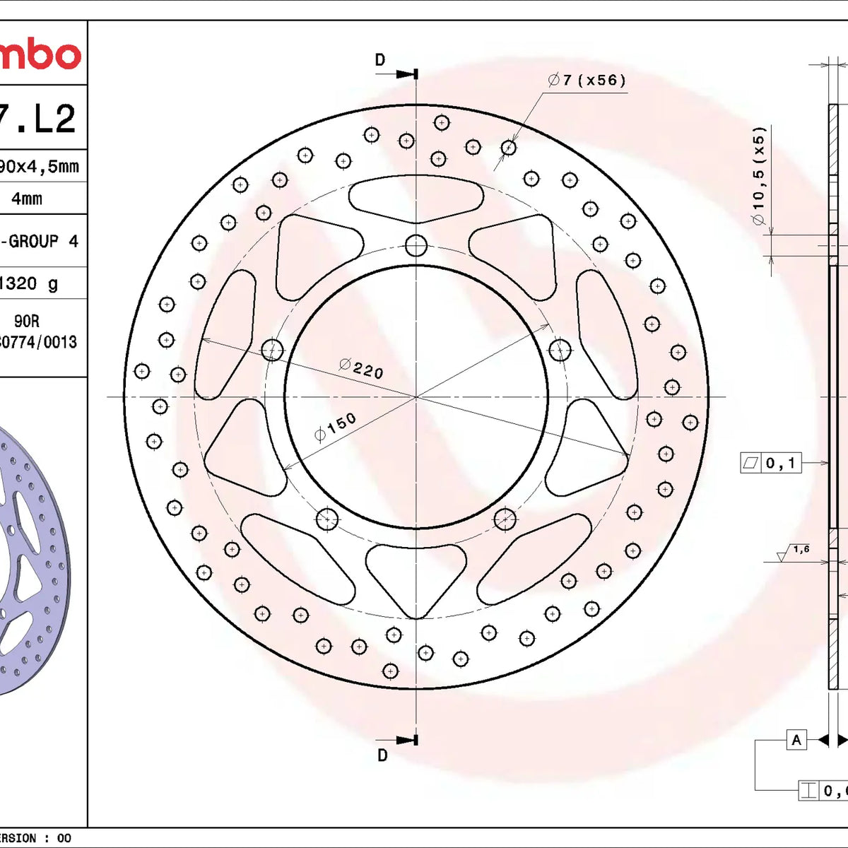Brembo Serie Oro voorremschijf 290 x 4,5 mm Kawasaki 68B407L2
