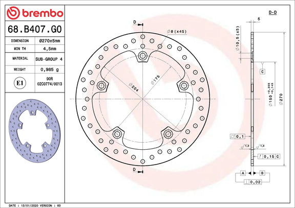 Brembo Serie Oro remschijf 270 x 5,0 mm BMW 68B407G0