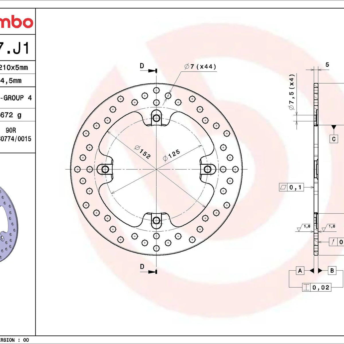 Brembo Serie Oro achterremschijf 210 x 5,0 mm MV Agusta 68B407J1