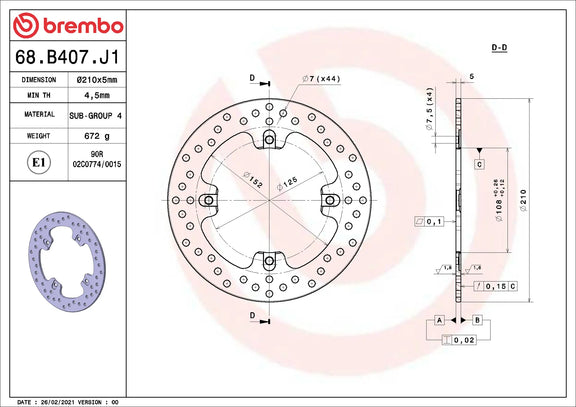 Brembo Serie Oro achterremschijf 210 x 5,0 mm MV Agusta 68B407J1