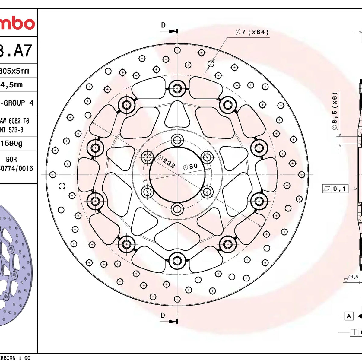 Brembo Serie Oro voorremschijf 305 x 5,0 mm 78B408A7