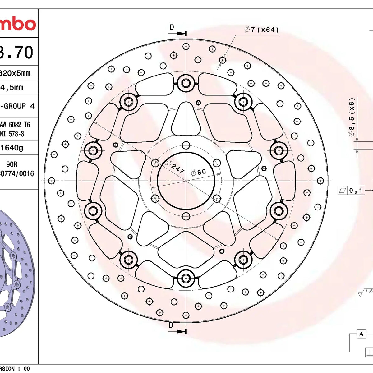 Brembo Serie Oro voorremschijf 320 x 5,0 mm 78B40870
