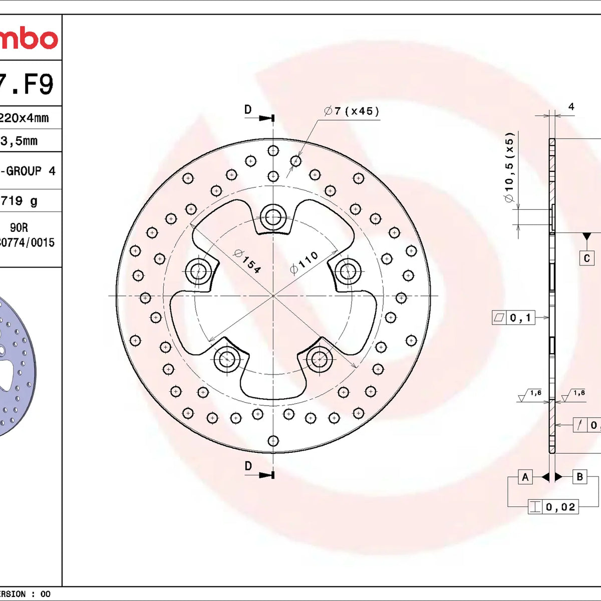 Brembo Serie Oro voorremschijf 220 x 4,0 mm 68B407F9