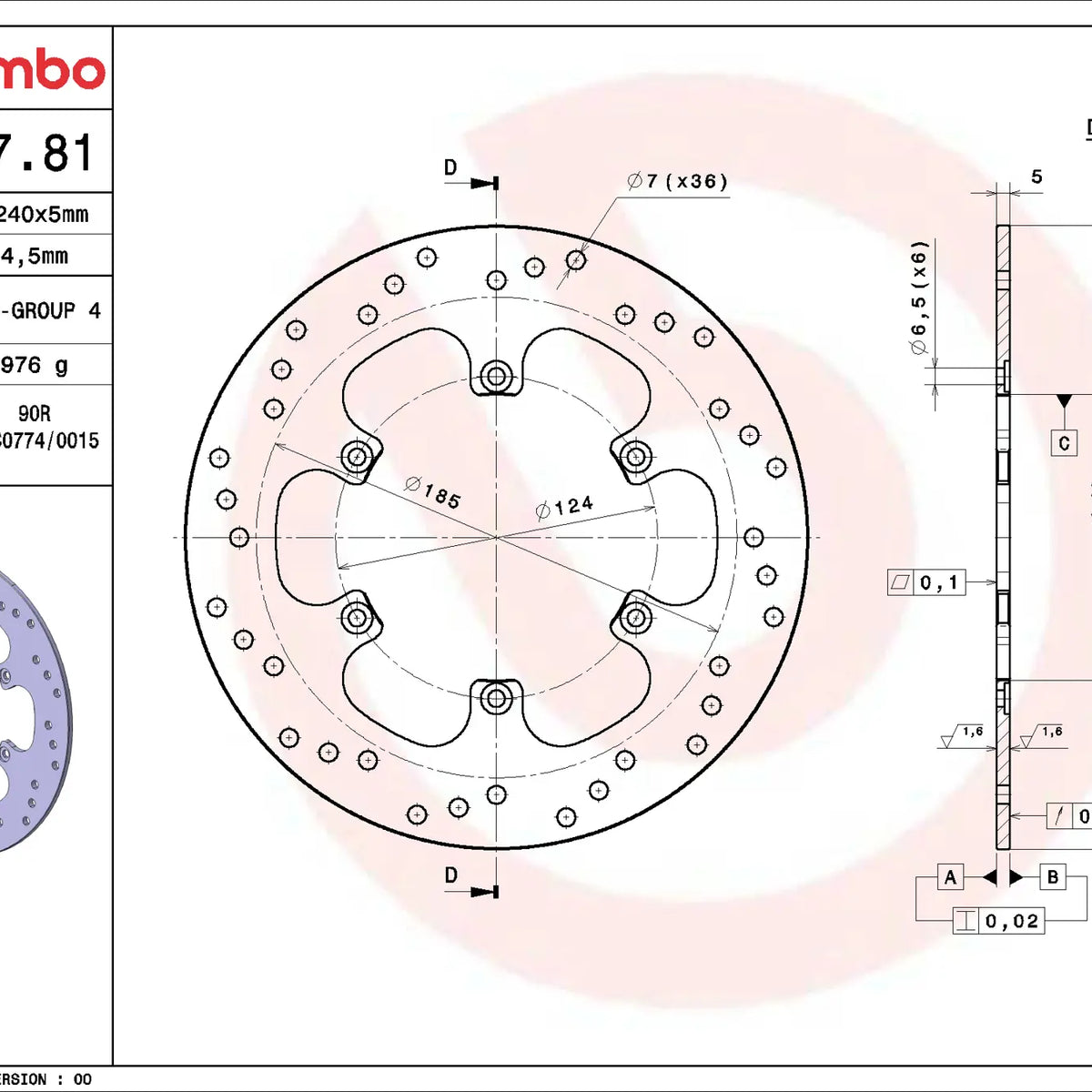 Brembo Serie Oro remschijf 68B40781