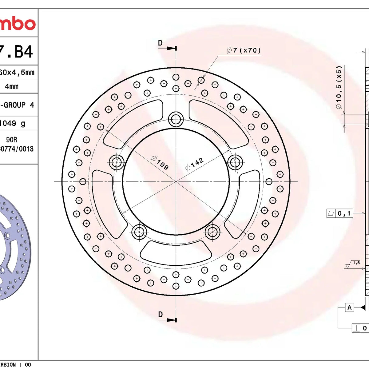 Brembo Serie Oro voorremschijf 260 x 4,5 mm Suzuki 68B407B4