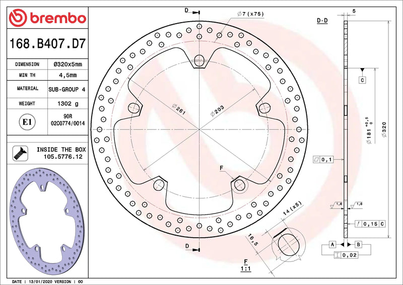 Brembo Serie Oro remschijf BMW 168B407D7