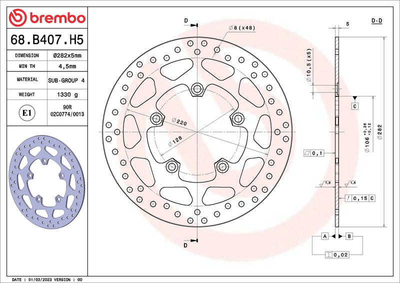Brembo Serie Oro remschijf Triumph 68B407H5
