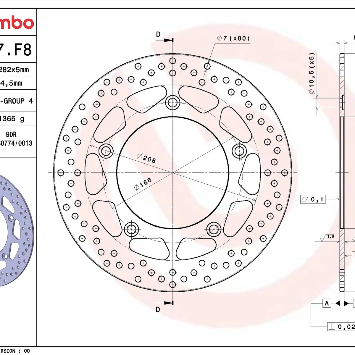Brembo Serie Oro remschijf Yamaha XP530 Tmax 2012-2019