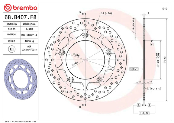 Brembo Serie Oro remschijf Yamaha XP530 Tmax 2012-2019