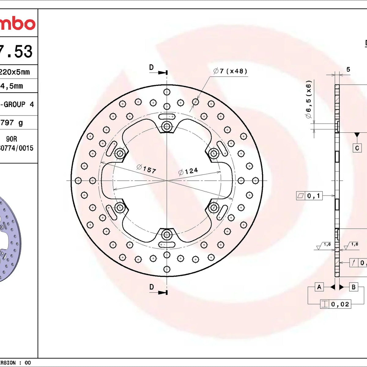 Brembo Serie Oro achterremschijf 220 x 5,0 mm Aprilia 68B40753