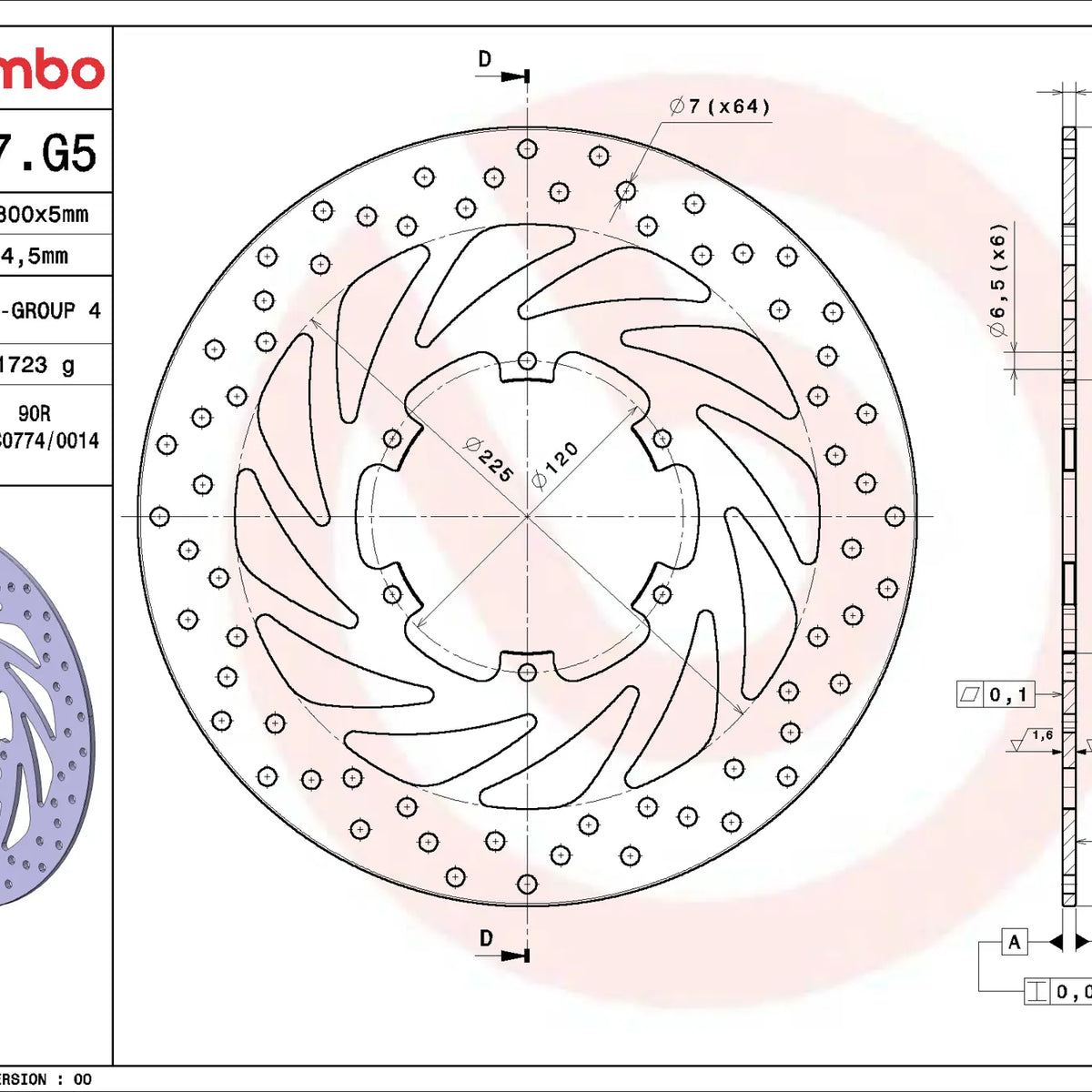 Brembo Serie Oro voorremschijf 300 x 5,0 mm 68B407G5