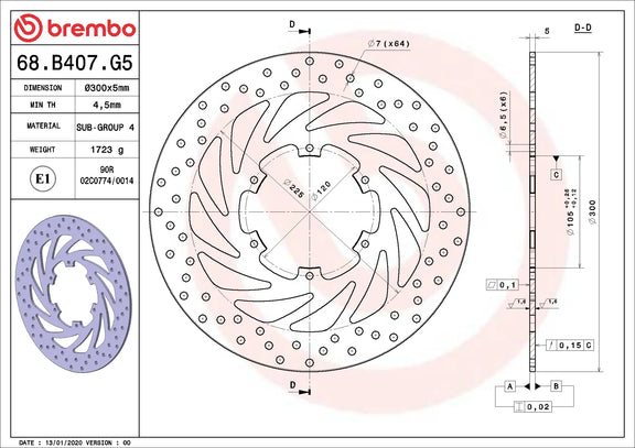 Brembo Serie Oro voorremschijf 300 x 5,0 mm 68B407G5