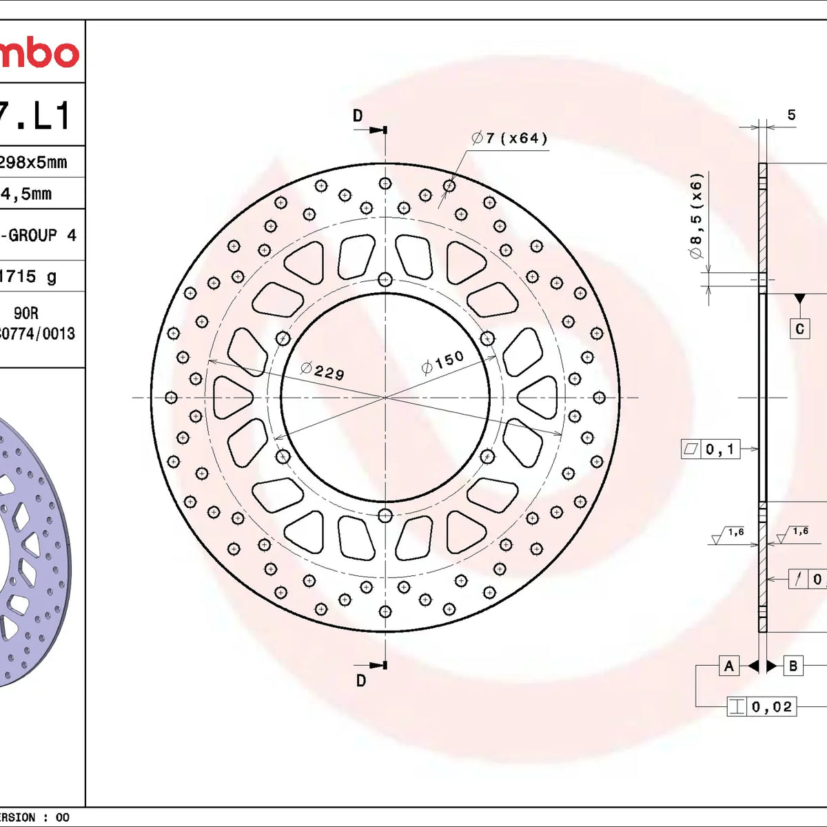 Brembo Serie Oro voorremschijf 298 x 5,0 mm Yamaha SR400 2014-2019