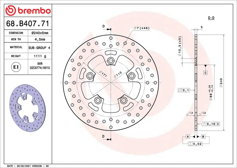 Brembo Serie Oro remschijf 240 x 5,0 mm 68B40771