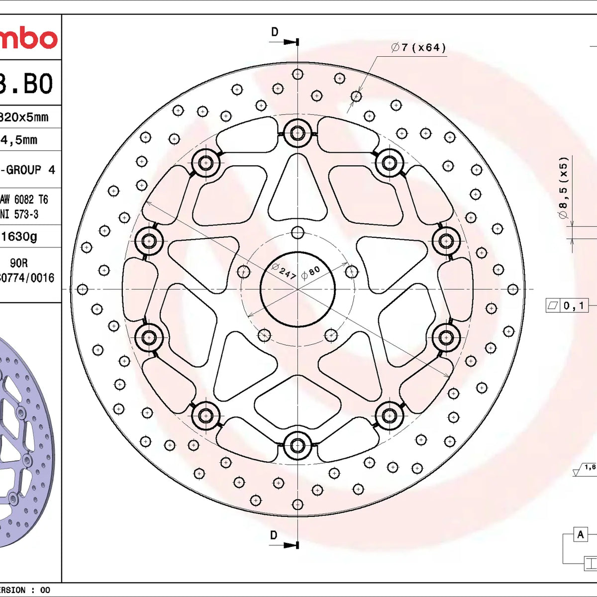 Brembo Serie Oro voorremschijf 320 x 5,0 mm 78B408B0