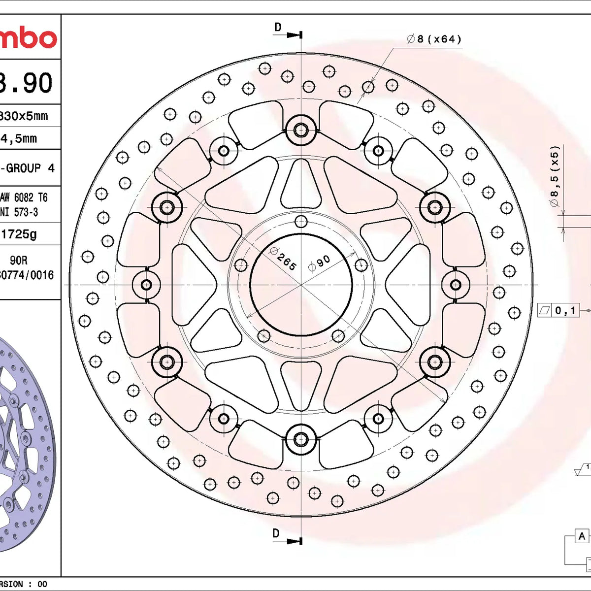 Brembo Serie Oro voorremschijf 330 x 5,0 mm Ducati 78B40890
