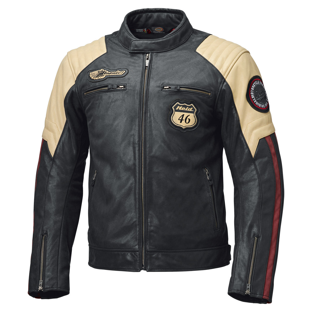 Held Baker 2 leren motorjack – Blue/Beige/Burgundy