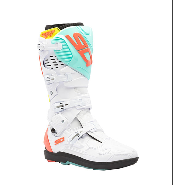 Sidi Crossfire 3 SRS Motorlaarzen Wit Fluo Mint Fluo Coral – Motocross & Enduro